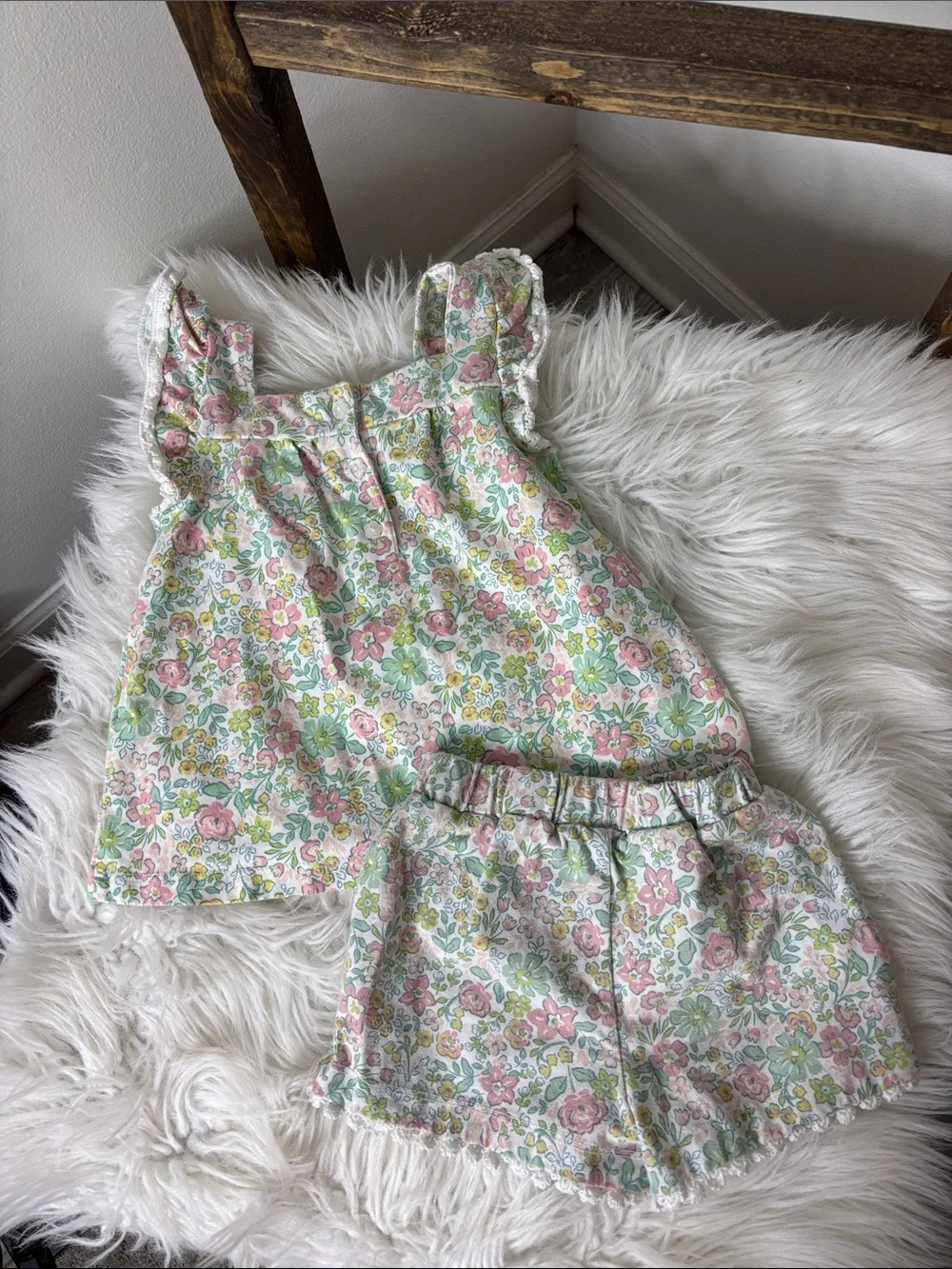 Flapdoodles Pink & Green Floral High-Waist Two-Piece Set Size 18M